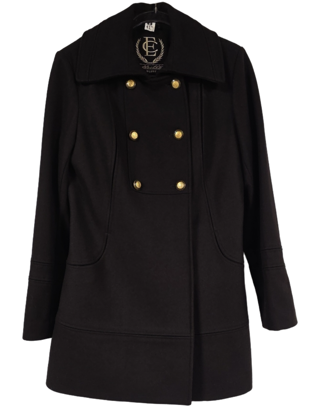 Vintage Esprit Collection Dark Brown Pea Coat - Double Breasted Military Style M